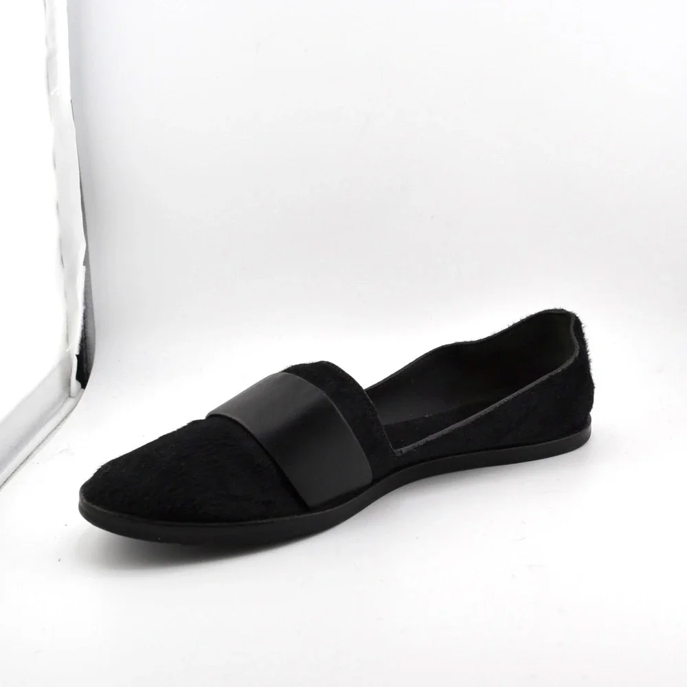 Vince Mason Calf Hair Loafers Women 7M Black Leather Band D'Orsay Flats Womens